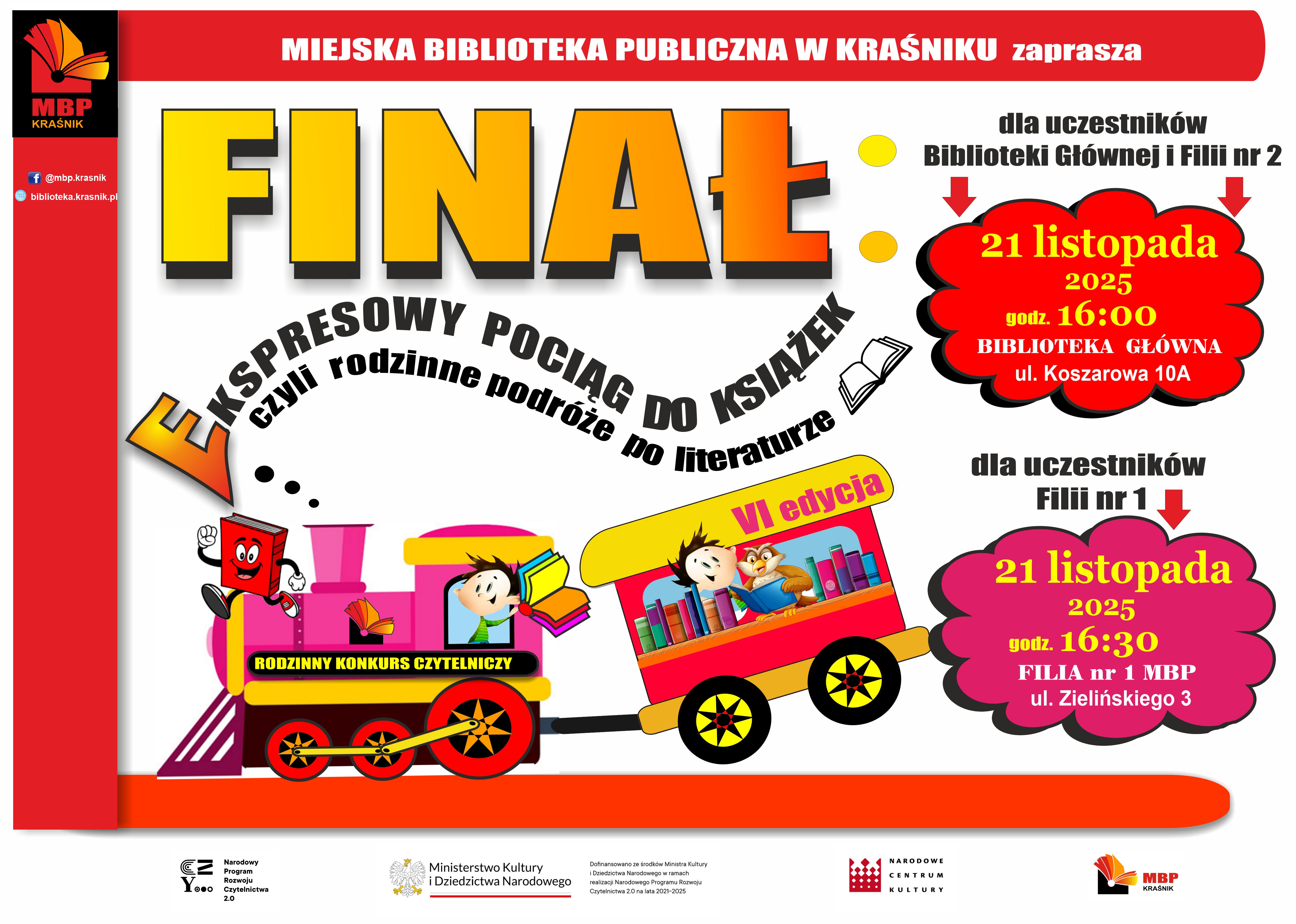 plakat final konkursu ekspresowy pociąg do książek