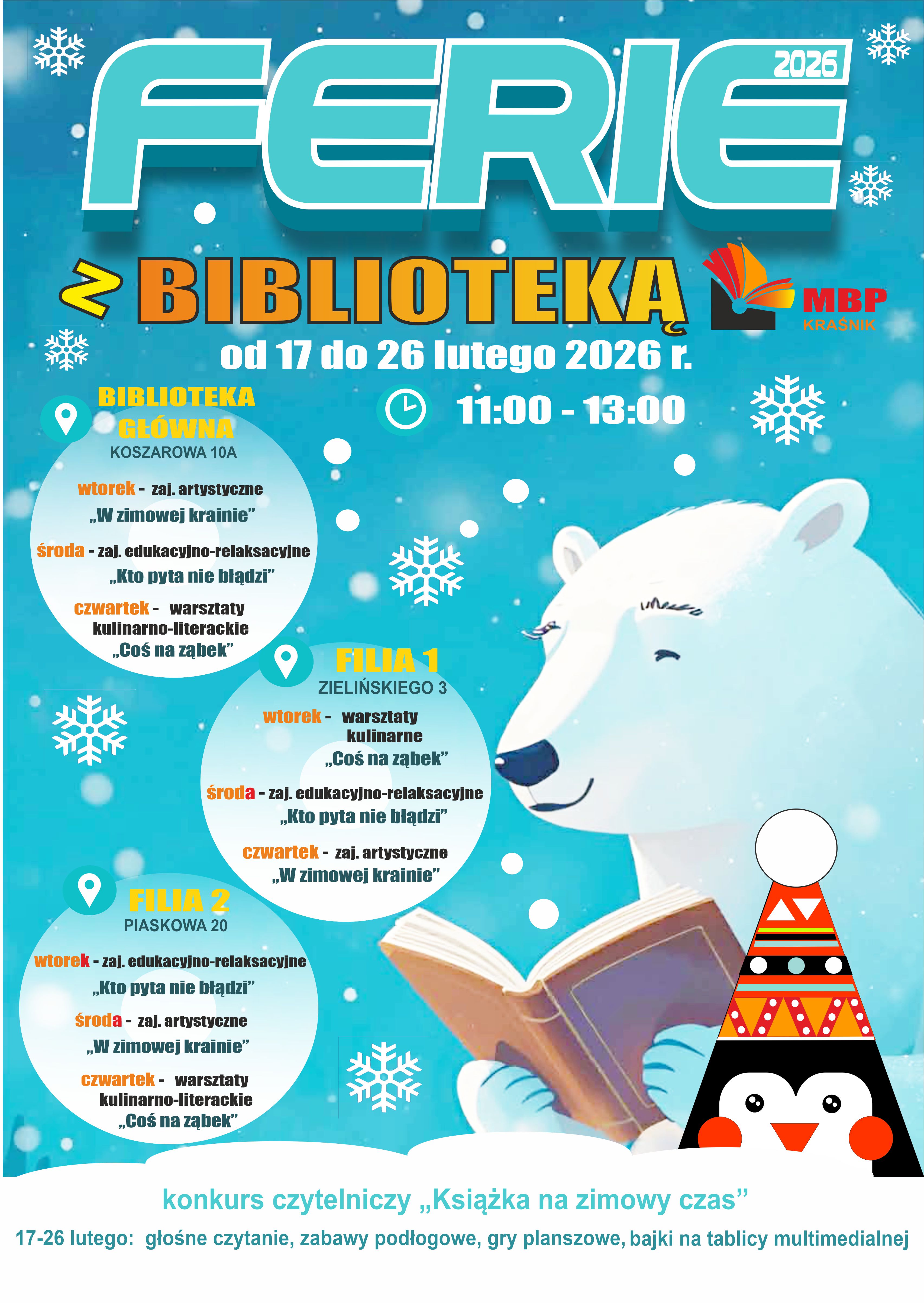 plakat ferie z biblioteką