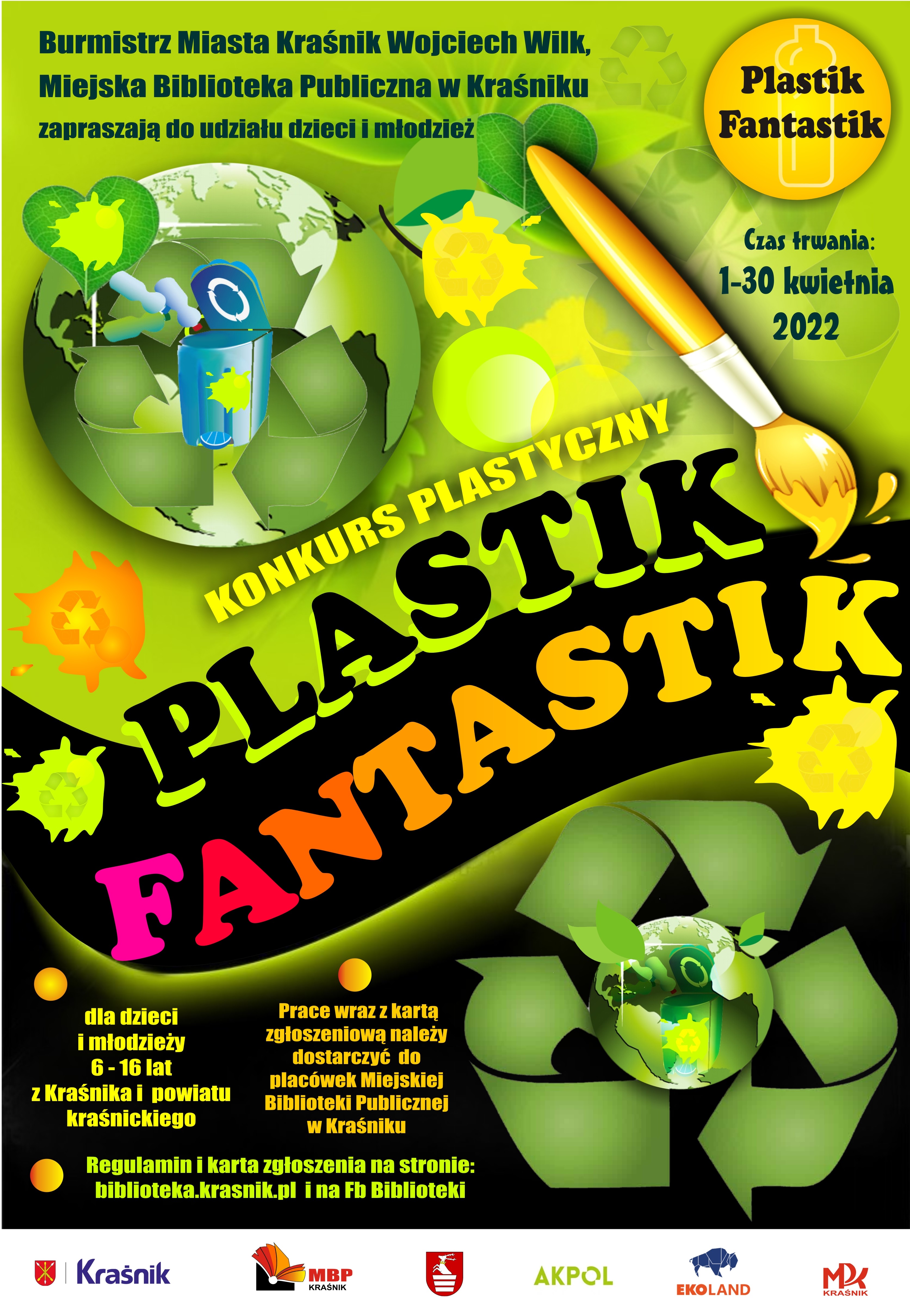 Plakat o konkursie plastycznym Plastik Fantastik w MBP Kraśnik